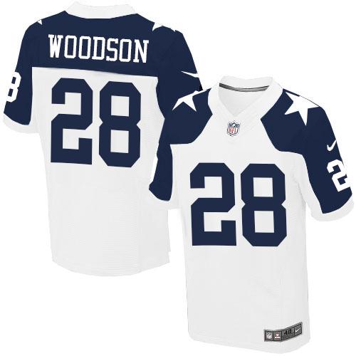 Nike Cowboys #28 Darren Woodson White Thanksgiving Throwback Men's Stitched NFL Elite Jersey - Click Image to Close
